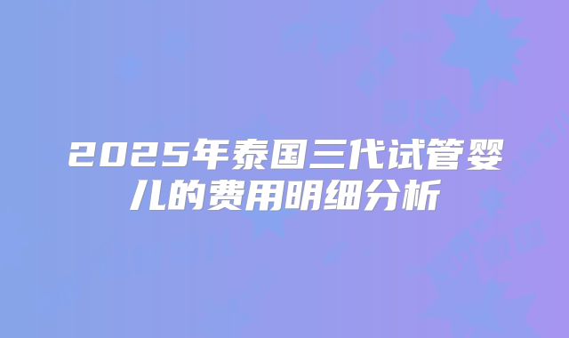 2025年泰国三代试管婴儿的费用明细分析