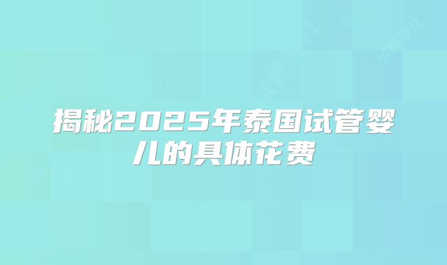 揭秘2025年泰国试管婴儿的具体花费