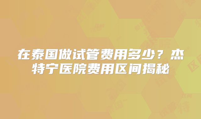 在泰国做试管费用多少?杰特宁医院费用区间揭秘