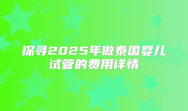 探寻2025年做泰国婴儿试管的费用详情