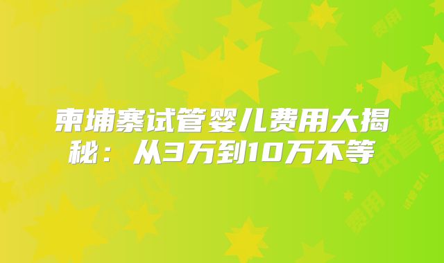 柬埔寨试管婴儿费用大揭秘:从3万到10万不等