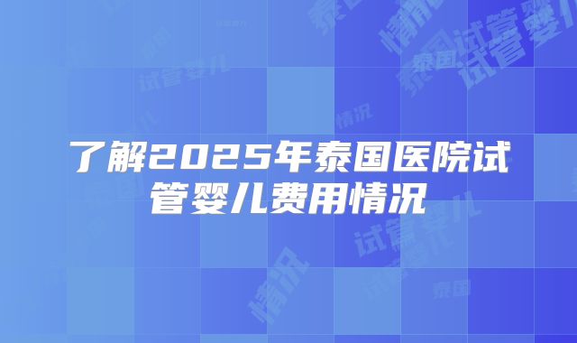 了解2025年泰国医院试管婴儿费用情况