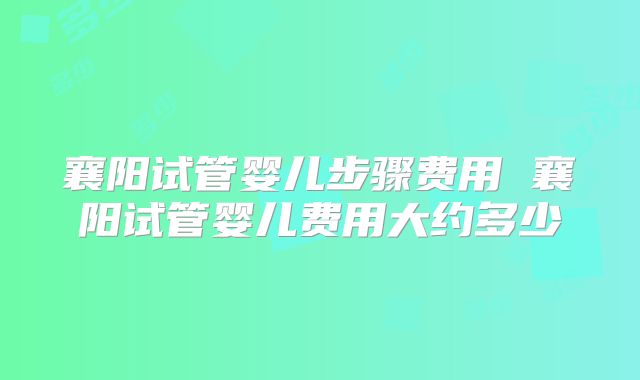 襄阳试管婴儿步骤费用 襄阳试管婴儿费用大约多少
