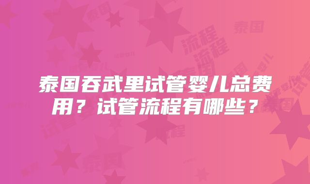 泰国吞武里试管婴儿总费用？试管流程有哪些？