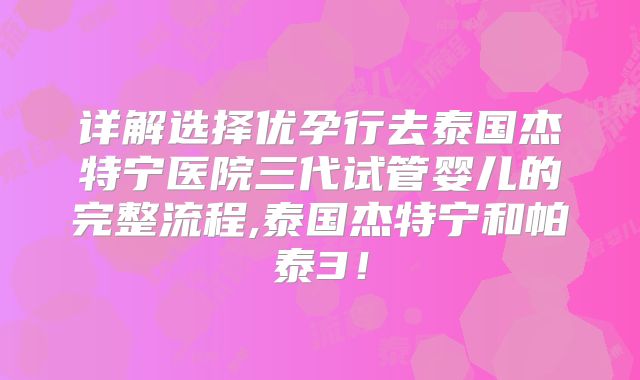 详解选择优孕行去泰国杰特宁医院三代试管婴儿的完整流程,泰国杰特宁和帕泰3！