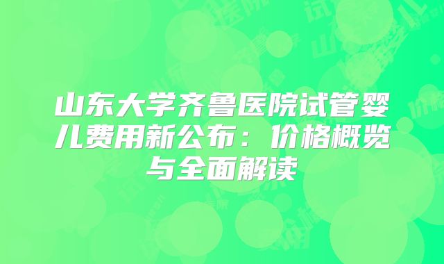 山东大学齐鲁医院试管婴儿费用新公布：价格概览与全面解读