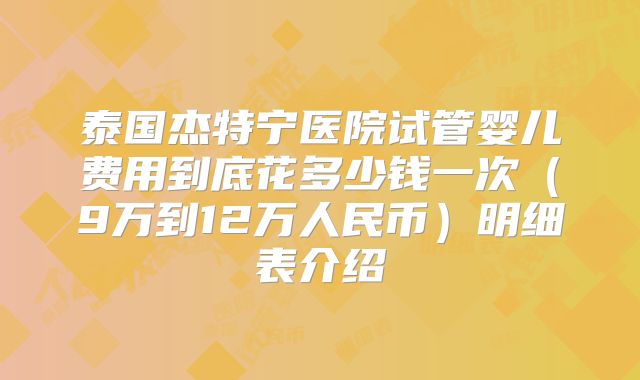 泰国杰特宁医院试管婴儿费用到底花多少钱一次（9万到12万人民币）明细表介绍
