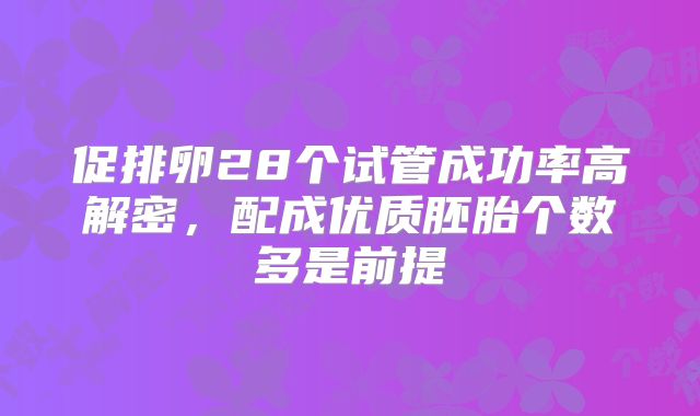 促排卵28个试管成功率高解密，配成优质胚胎个数多是前提