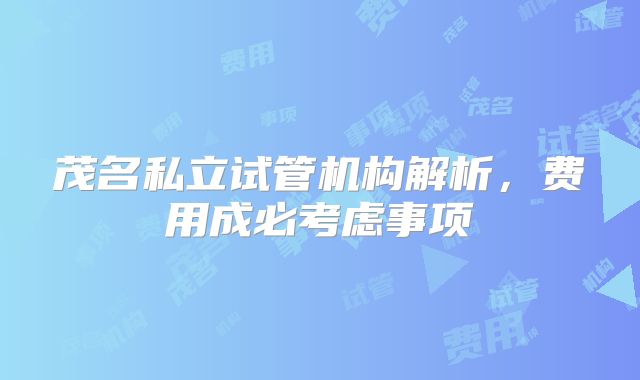 茂名私立试管机构解析，费用成必考虑事项