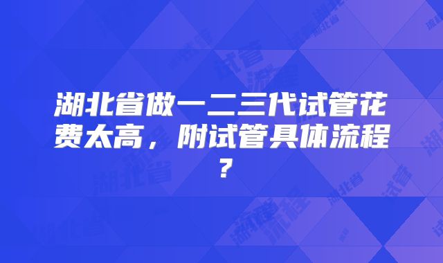 湖北省做一二三代试管花费太高,附试管具体流程?