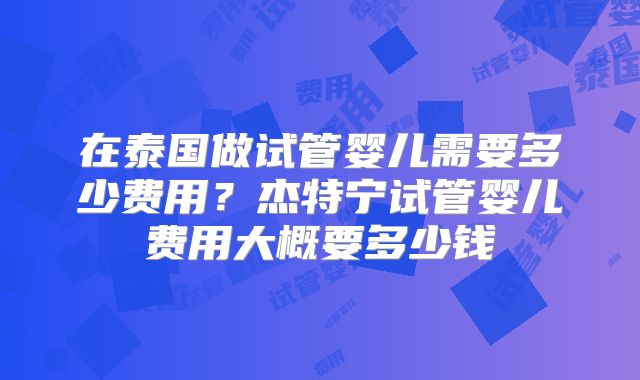 在泰国做试管婴儿需要多少费用？杰特宁试管婴儿费用大概要多少钱