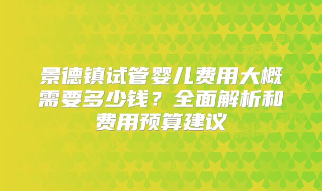 景德镇试管婴儿费用大概需要多少钱？全面解析和费用预算建议