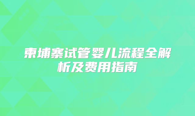 柬埔寨试管婴儿流程全解析及费用指南