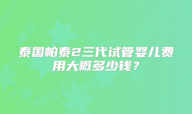 泰国帕泰2三代试管婴儿费用大概多少钱？