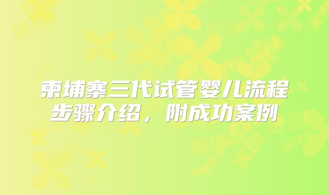 柬埔寨三代试管婴儿流程步骤介绍，附成功案例