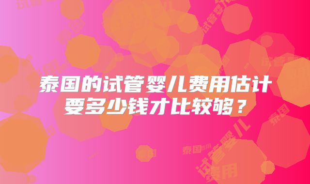 泰国的试管婴儿费用估计要多少钱才比较够？