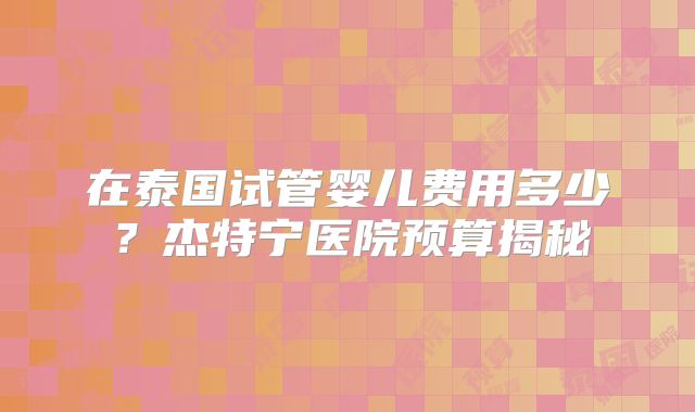 在泰国试管婴儿费用多少？杰特宁医院预算揭秘