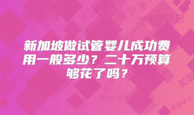 新加坡做试管婴儿成功费用一般多少?二十万预算够花了吗?