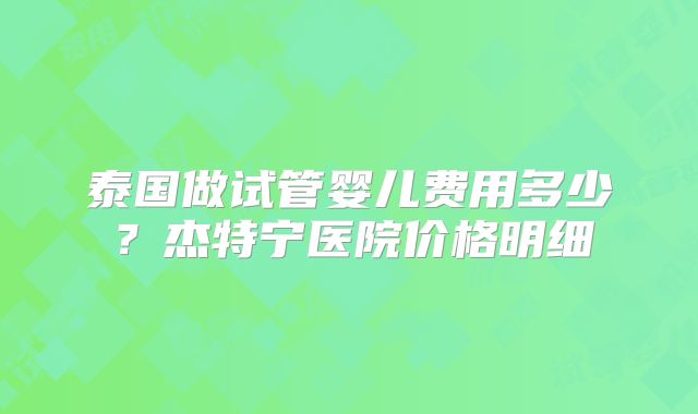 泰国做试管婴儿费用多少?杰特宁医院价格明细