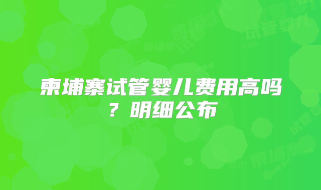 柬埔寨试管婴儿费用高吗？明细公布