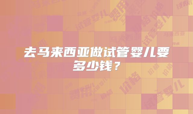 去马来西亚做试管婴儿要多少钱？
