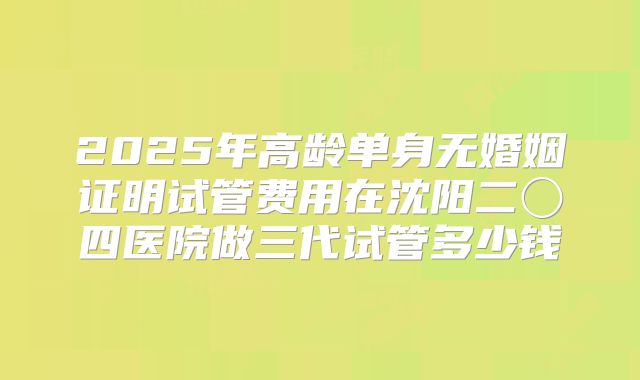 2025年高龄单身无婚姻证明试管费用在沈阳二〇四医院做三代试管多少钱
