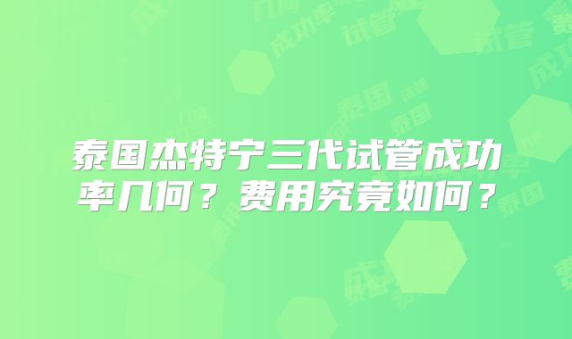 泰国杰特宁三代试管成功率几何？费用究竟如何？