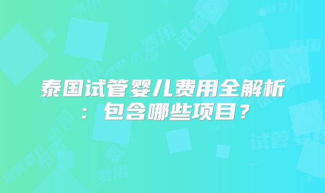 泰国试管婴儿费用全解析：包含哪些项目？