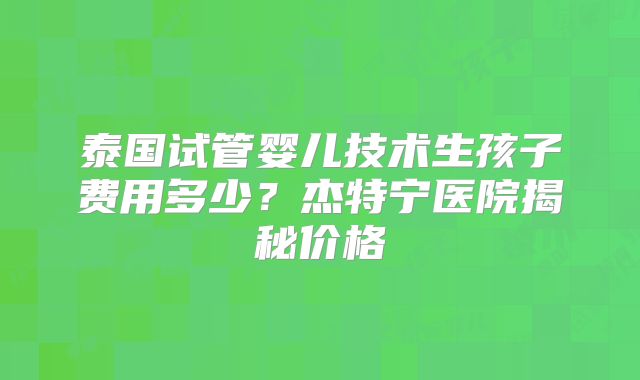 泰国试管婴儿技术生孩子费用多少？杰特宁医院揭秘价格