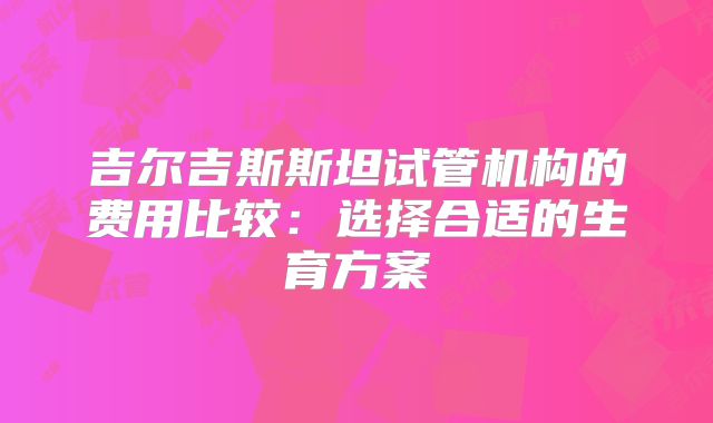 吉尔吉斯斯坦试管机构的费用比较:选择合适的生育方案