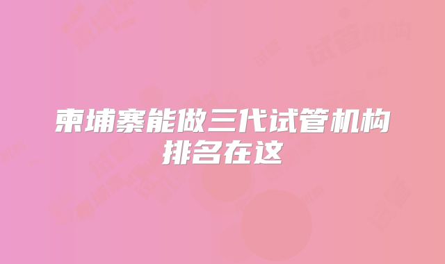柬埔寨能做三代试管机构排名在这