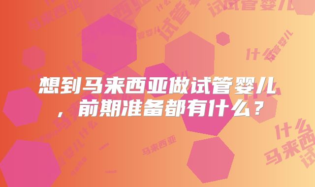 想到马来西亚做试管婴儿,前期准备都有什么?