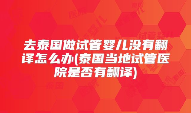去泰国做试管婴儿没有翻译怎么办(泰国当地试管医院是否有翻译)