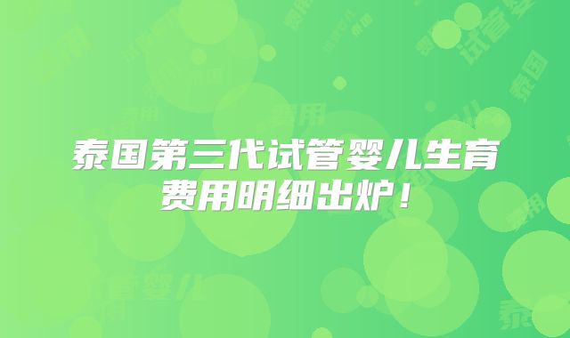泰国第三代试管婴儿生育费用明细出炉!
