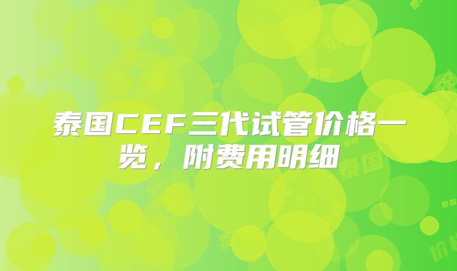 泰国CEF三代试管价格一览，附费用明细