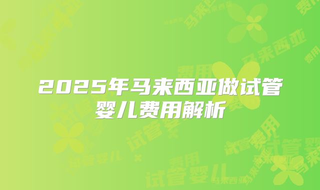 2025年马来西亚做试管婴儿费用解析