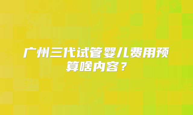 广州三代试管婴儿费用预算啥内容？