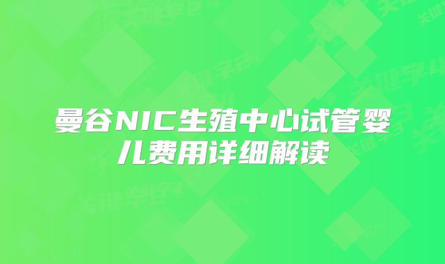 曼谷NIC生殖中心试管婴儿费用详细解读