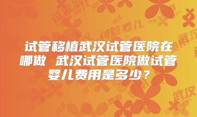 试管移植武汉试管医院在哪做 武汉试管医院做试管婴儿费用是多少？