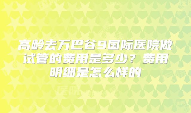 高龄去万巴谷9国际医院做试管的费用是多少?费用明细是怎么样的