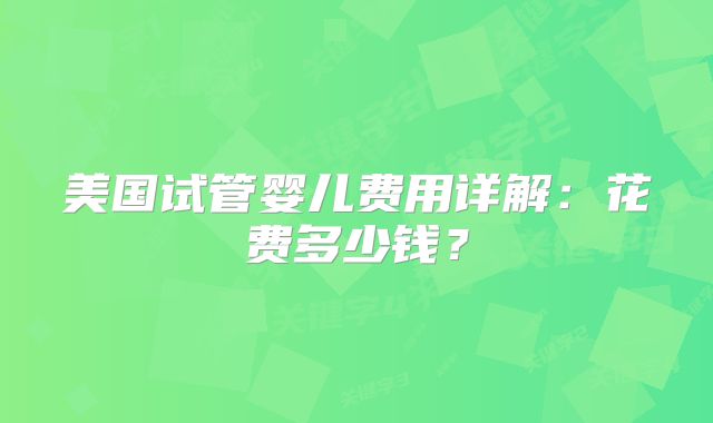 美国试管婴儿费用详解：花费多少钱？