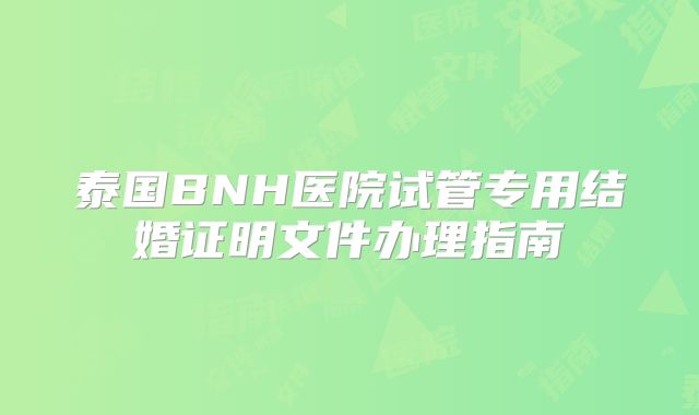泰国BNH医院试管专用结婚证明文件办理指南