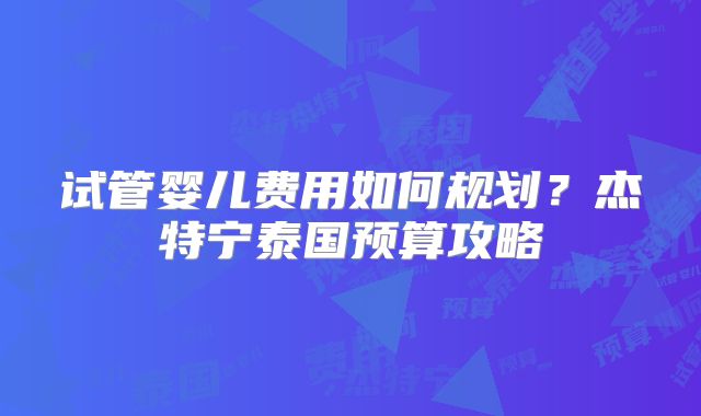 试管婴儿费用如何规划？杰特宁泰国预算攻略