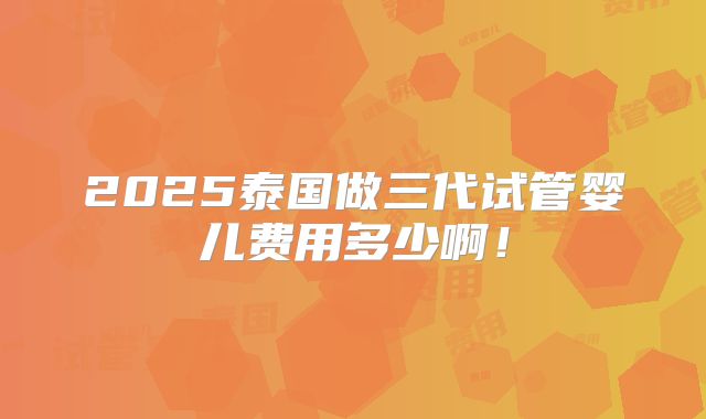 2025泰国做三代试管婴儿费用多少啊！