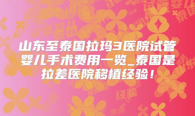 山东至泰国拉玛3医院试管婴儿手术费用一览_泰国是拉差医院移植经验！