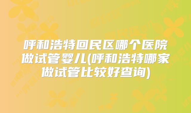 呼和浩特回民区哪个医院做试管婴儿(呼和浩特哪家做试管比较好查询)