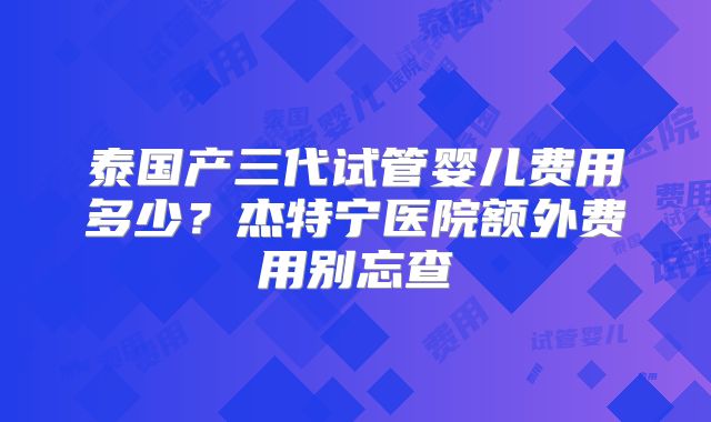泰国产三代试管婴儿费用多少？杰特宁医院额外费用别忘查