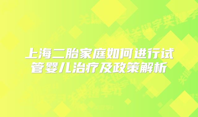 上海二胎家庭如何进行试管婴儿治疗及政策解析