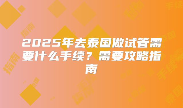 2025年去泰国做试管需要什么手续？需要攻略指南