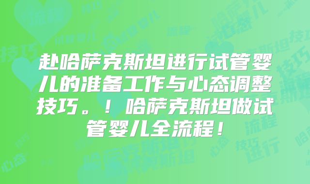 赴哈萨克斯坦进行试管婴儿的准备工作与心态调整技巧。!哈萨克斯坦做试管婴儿全流程!